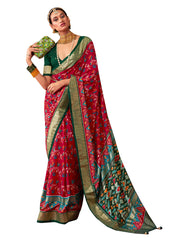 Red Wine Cotton Silk Ikkat Print Saree