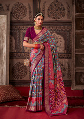 Mid Grey Cotton Silk Ikkat Print Saree