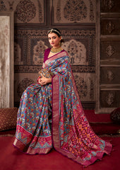 Mid Grey Cotton Silk Ikkat Print Saree