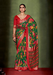 Sherwood Green Cotton Silk Floral Print Saree