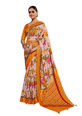 Rose Pink Cotton Silk Floral Print Saree