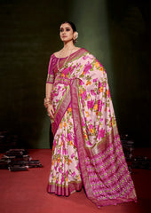 Cavern Pink Cotton Silk Floral Print Saree