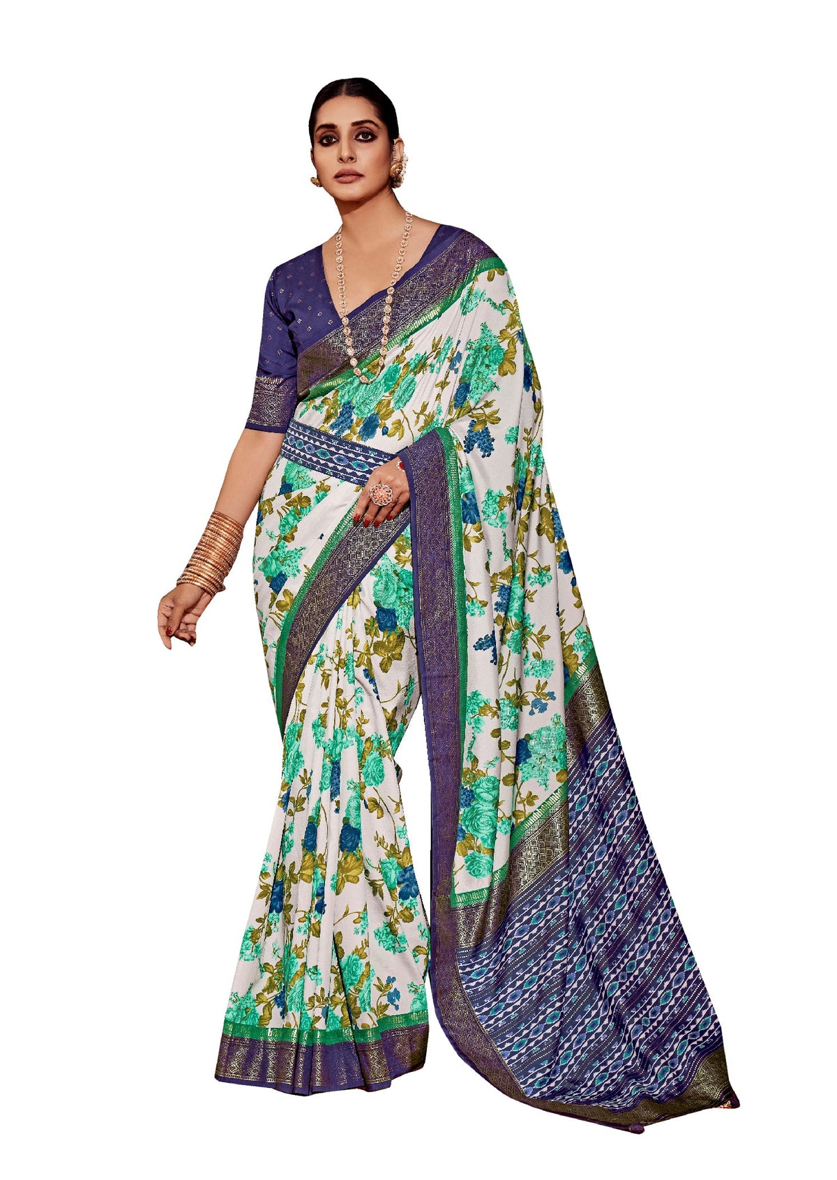 Quill Grey Cotton Silk Floral Print Saree