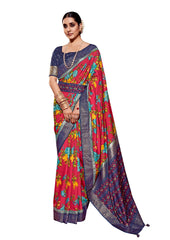 Vivid Burgundy Cotton Silk Floral Print Saree