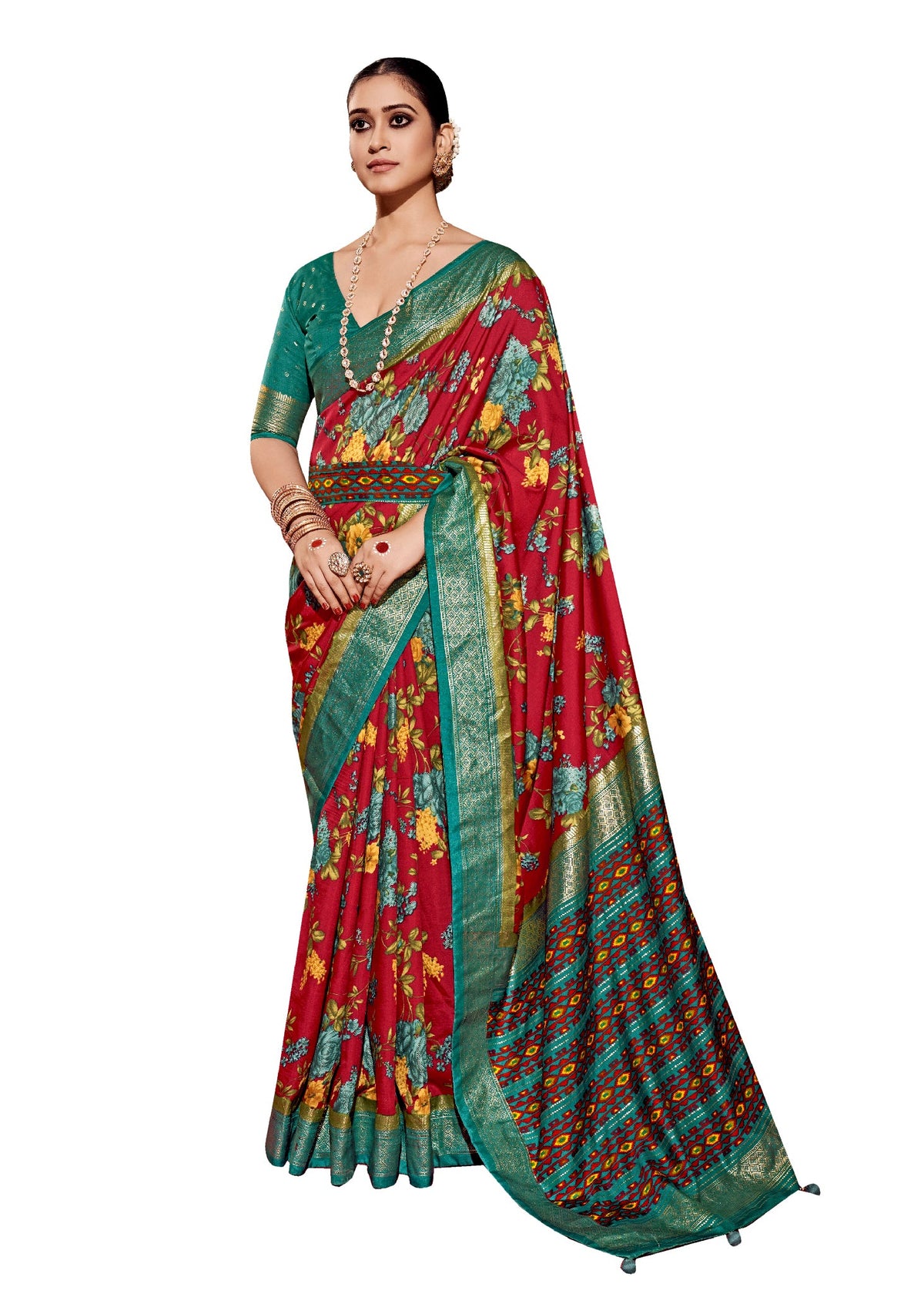 Cornell Red Cotton Silk Floral Print Saree