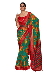 Pine Green Cotton Silk Floral Print Saree