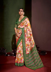 Rose Gold Cotton Silk Floral Print Saree