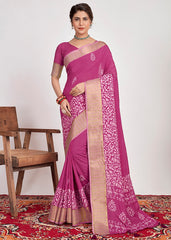 Tulip Pink Cotton Silk Batik Print Saree