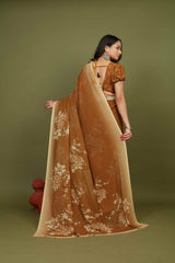 Brown Georgette Floral Print Saree