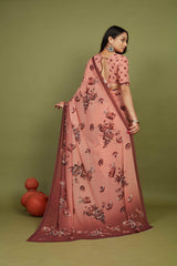 Peach Georgette Floral Print Saree