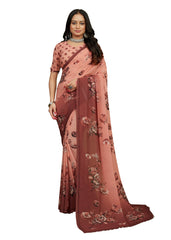 Peach Georgette Floral Print Saree