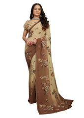 Khaki Georgette Floral Print Saree