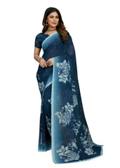 Nile Blue Georgette Floral Print Saree