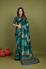 Sherwood Green Georgette Floral Print Saree