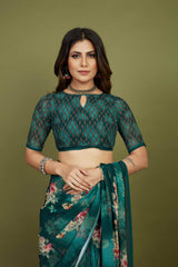 Sherwood Green Georgette Floral Print Saree