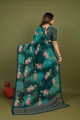 Sherwood Green Georgette Floral Print Saree