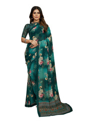 Sherwood Green Georgette Floral Print Saree