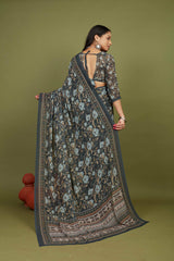 Grey Georgette Floral Print Saree