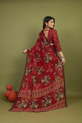 Red Georgette Floral Print Saree