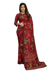 Red Georgette Floral Print Saree