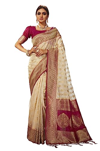 Elina fashion Organza Sarees For Women Indian Party Wear Woven Saree Sari & Unstitched Blouse