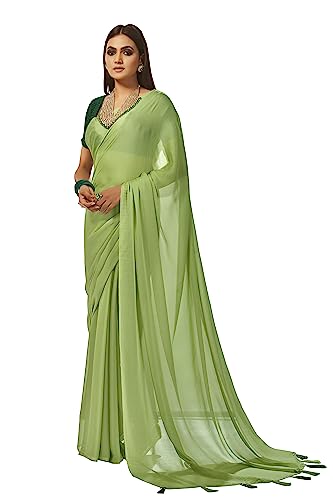 Elina fashion Georgette Solid Sarees For Women Indian Party Wear Tassel Pallu Saree Sari & Unstitched Blouse