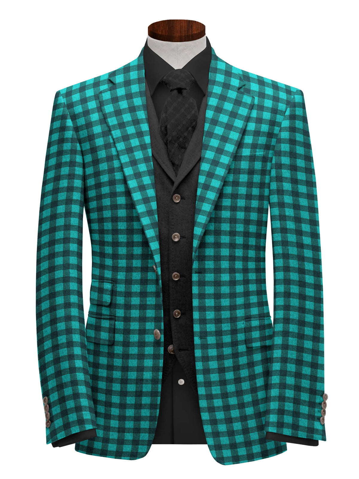 Teal Men's Two Button Dress Party Checks Print Suit Jacket Notched Lapel Slim Fit Stylish Blazer