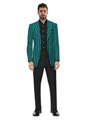 Teal Men's Two Button Dress Party Checks Print Suit Jacket Notched Lapel Slim Fit Stylish Blazer