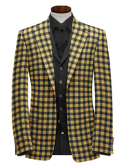 Veste de costume jaune à deux boutons pour homme, imprimé à carreaux, revers crantés, coupe slim, blazer élégant