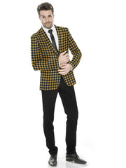 Veste de costume jaune à deux boutons pour homme, imprimé à carreaux, revers crantés, coupe slim, blazer élégant