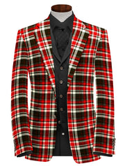 Red Men's Two Button Dress Party Checks Print Suit Jacket Notched Lapel Slim Fit Stylish Blazer