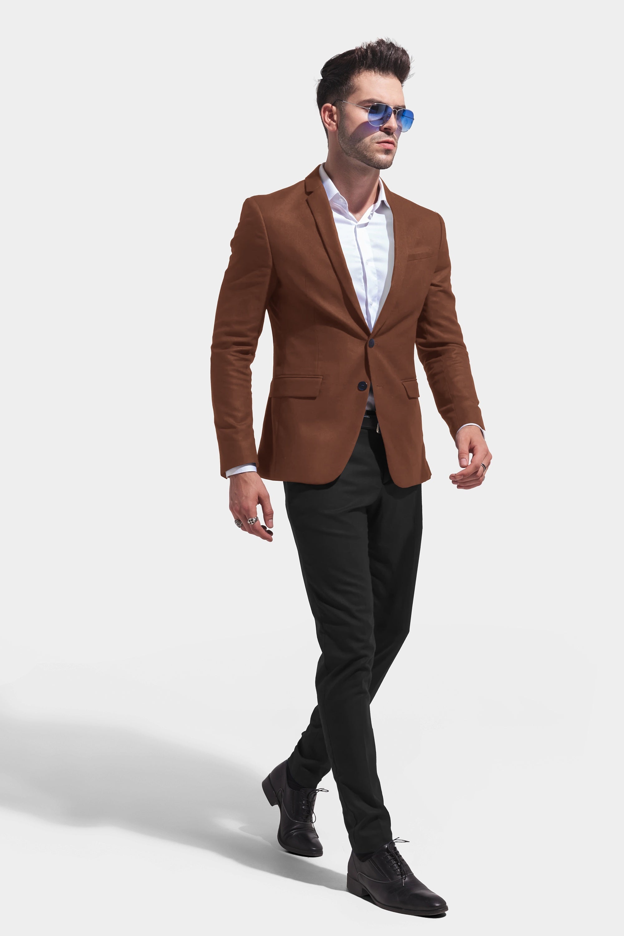 Brown Men's Two Button Dress Party Solid Suit Jacket Notched Lapel Slim Fit Stylish Blazer