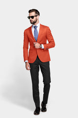 Orange Men's Two Button Dress Party Solid Suit Jacket Notched Lapel Slim Fit Stylish Blazer