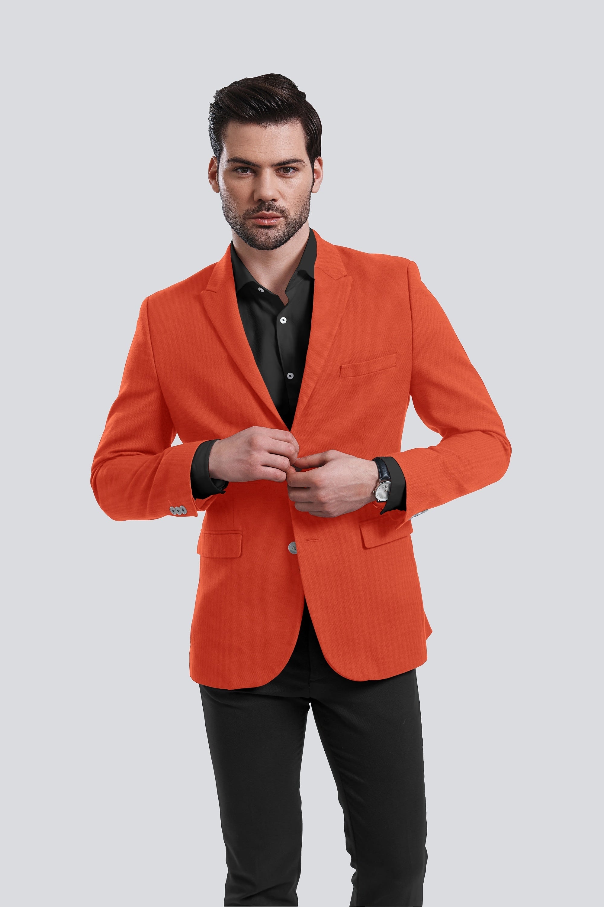 Orange Men's Two Button Dress Party Solid Suit Jacket Notched Lapel Slim Fit Stylish Blazer