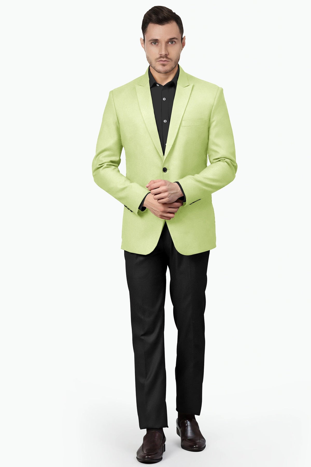 Pastel Green Men's Two Button Dress Party Solid Suit Jacket Notched Lapel Slim Fit Stylish Blazer