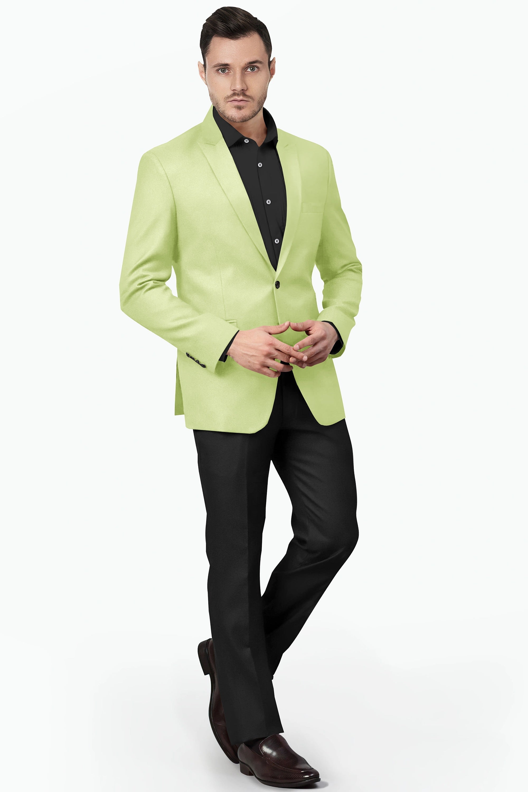 Pastel Green Men's Two Button Dress Party Solid Suit Jacket Notched Lapel Slim Fit Stylish Blazer