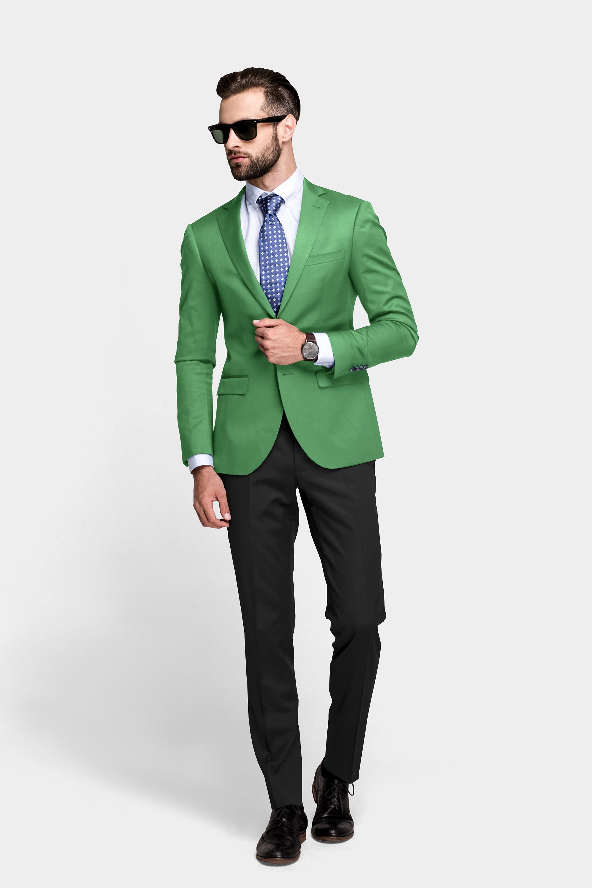 Green Men's Two Button Dress Party Solid Suit Jacket Notched Lapel Slim Fit Stylish Blazer