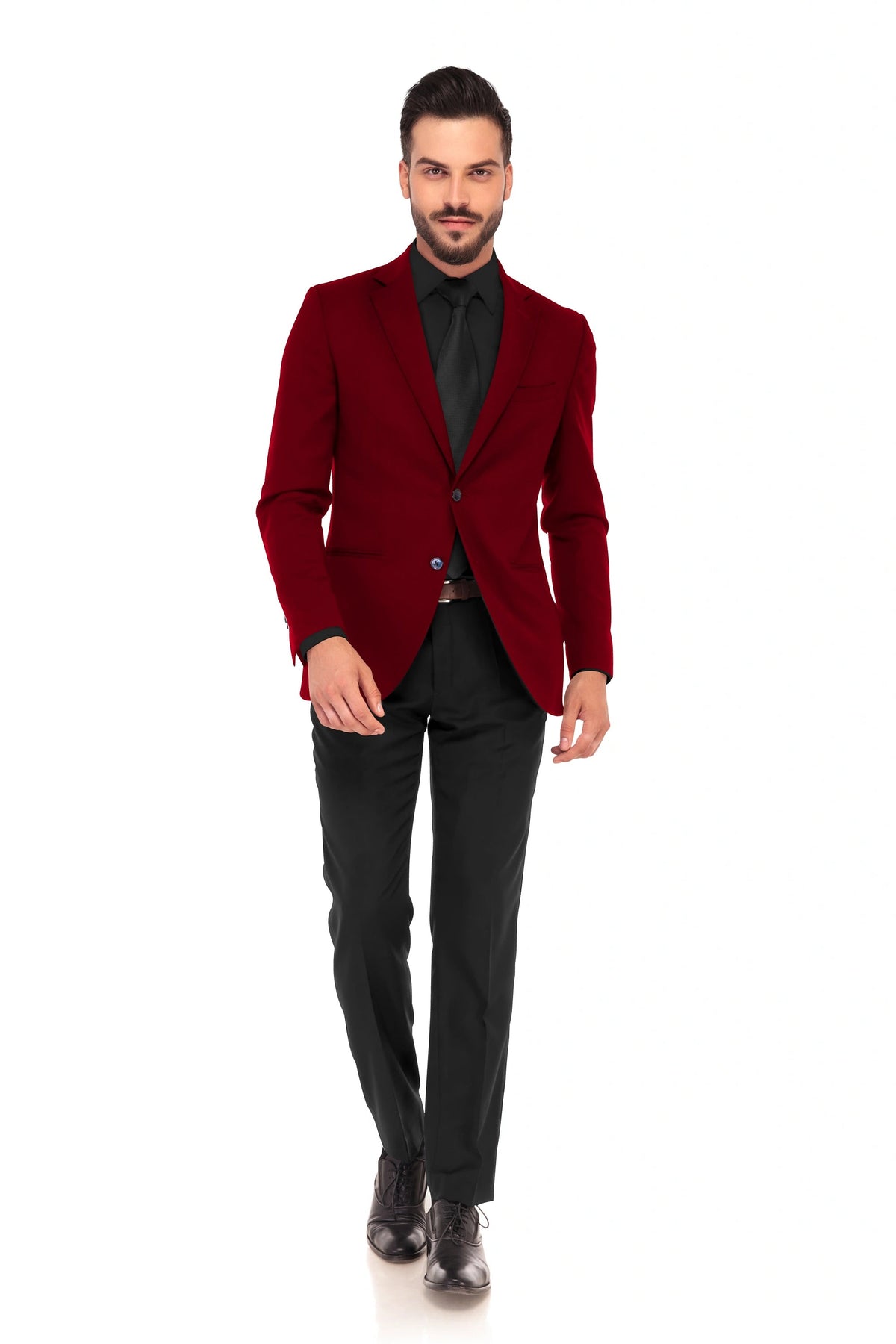 Maroon Men's Two Button Dress Party Solid Suit Jacket Notched Lapel Slim Fit Stylish Blazer