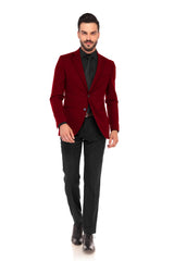 Maroon Men's Two Button Dress Party Solid Suit Jacket Notched Lapel Slim Fit Stylish Blazer