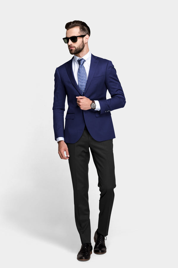 Navy Blue Men's Two Button Dress Party Solid Suit Jacket Notched Lapel Slim Fit Stylish Blazer