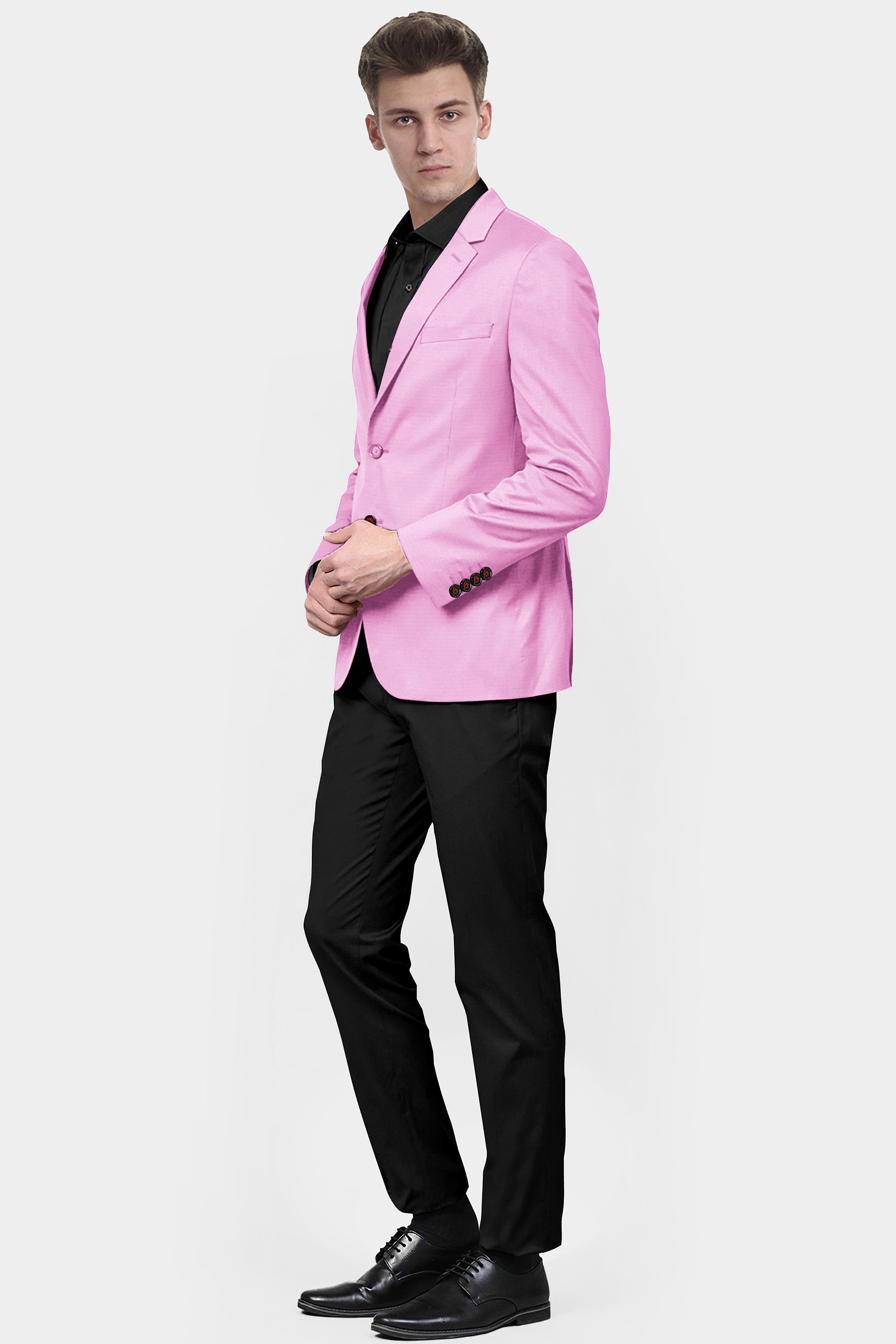 Pink Men's Two Button Dress Party Solid Suit Jacket Notched Lapel Slim Fit Stylish Blazer