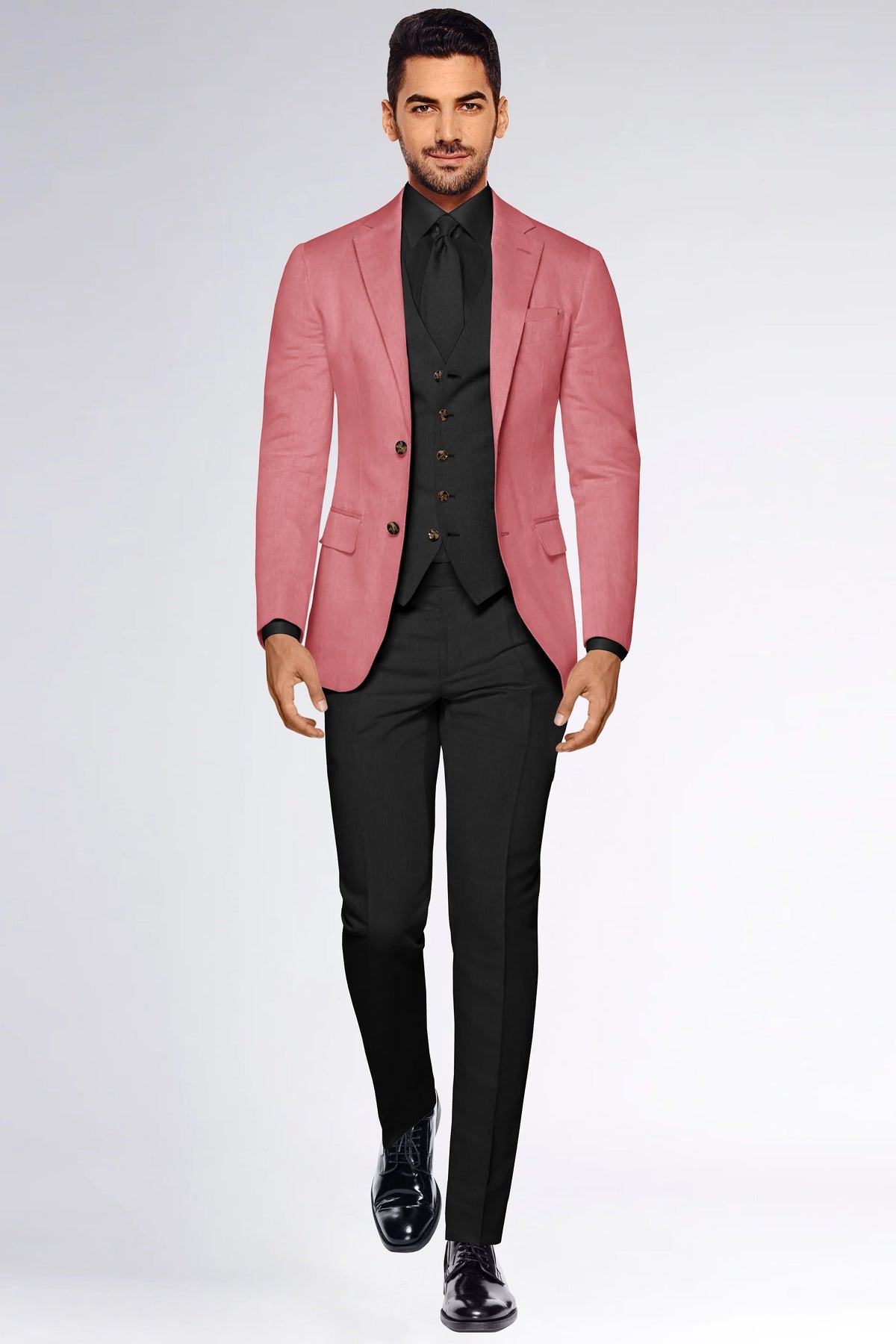 Veste de costume unie à deux boutons pour homme Peach, blazer élégant à revers crantés et coupe slim