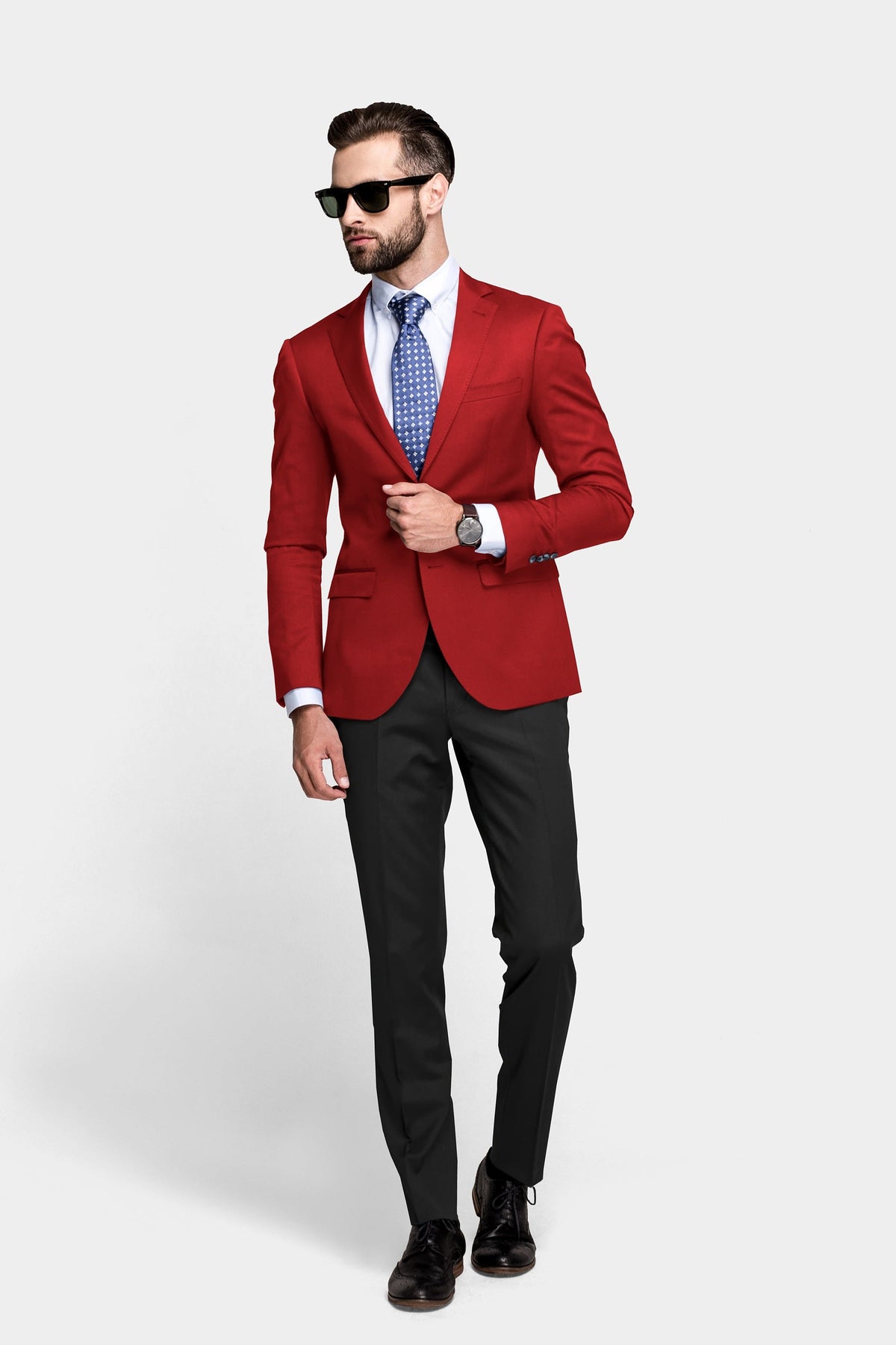 Red Men's Two Button Dress Party Solid Suit Jacket Notched Lapel Slim Fit Stylish Blazer