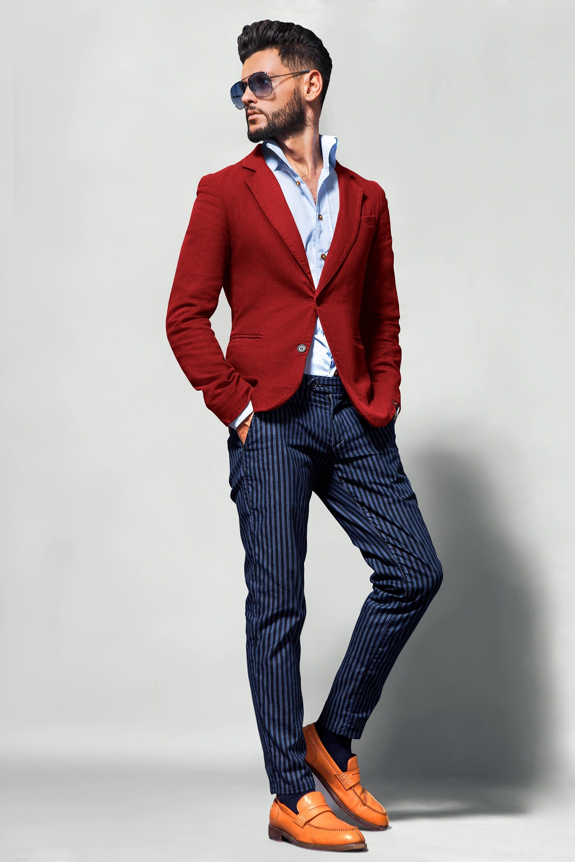 Red Men's Two Button Dress Party Solid Suit Jacket Notched Lapel Slim Fit Stylish Blazer