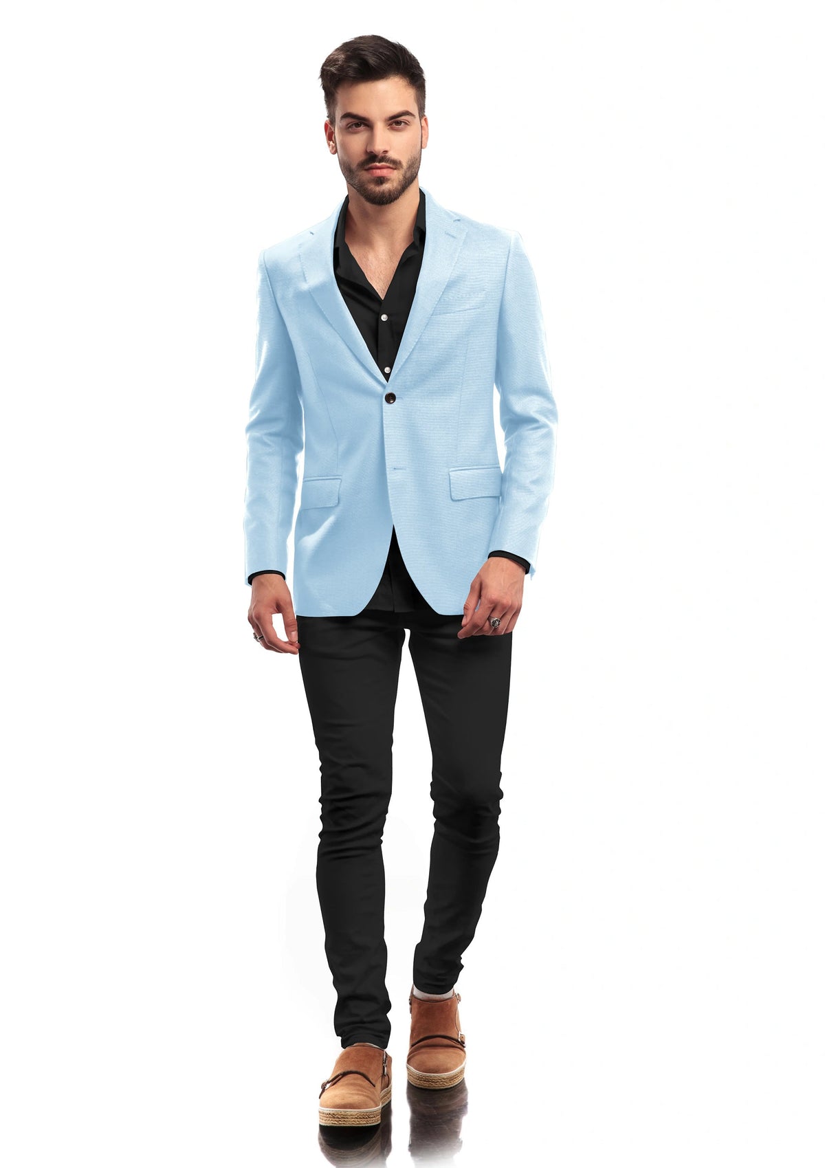 Veste de costume bleu ciel à deux boutons pour homme, tenue de soirée unie, revers cranté, coupe slim, blazer élégant