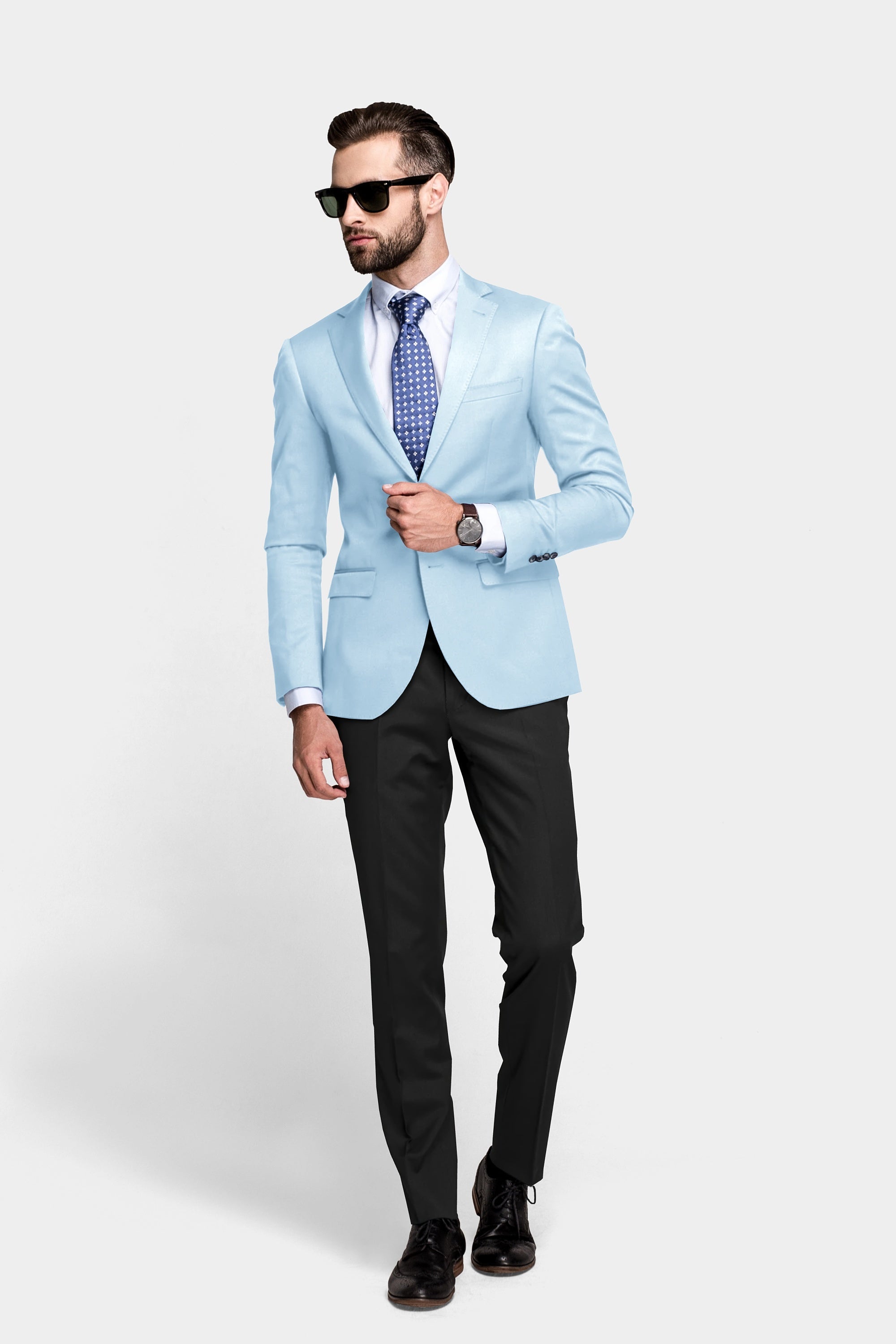 Veste de costume bleu ciel à deux boutons pour homme, tenue de soirée unie, revers cranté, coupe slim, blazer élégant