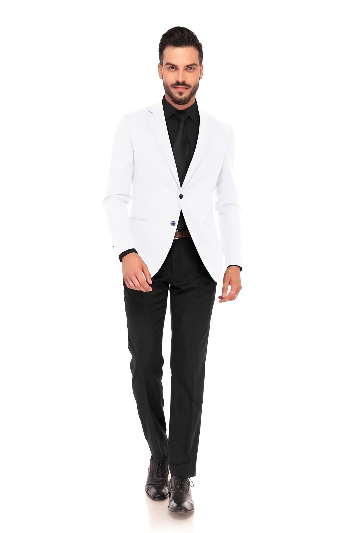 White Men's Two Button Dress Party Solid Suit Jacket Notched Lapel Slim Fit Stylish Blazer