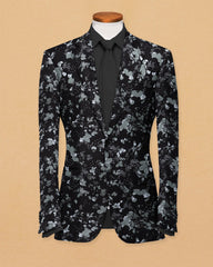 Black Men's Two Button Dress Party Floral Print Suit Jacket Notched Lapel Slim Fit Stylish Blazer