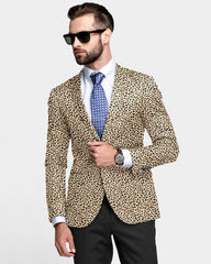 Cream Men s Two Button Dress Party Leopard Print Suit Jacket Notched L ElinaFashion