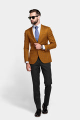 Brown Men's Two Button Dress Party Checks Print Suit Jacket Notched Lapel Slim Fit Stylish Blazer